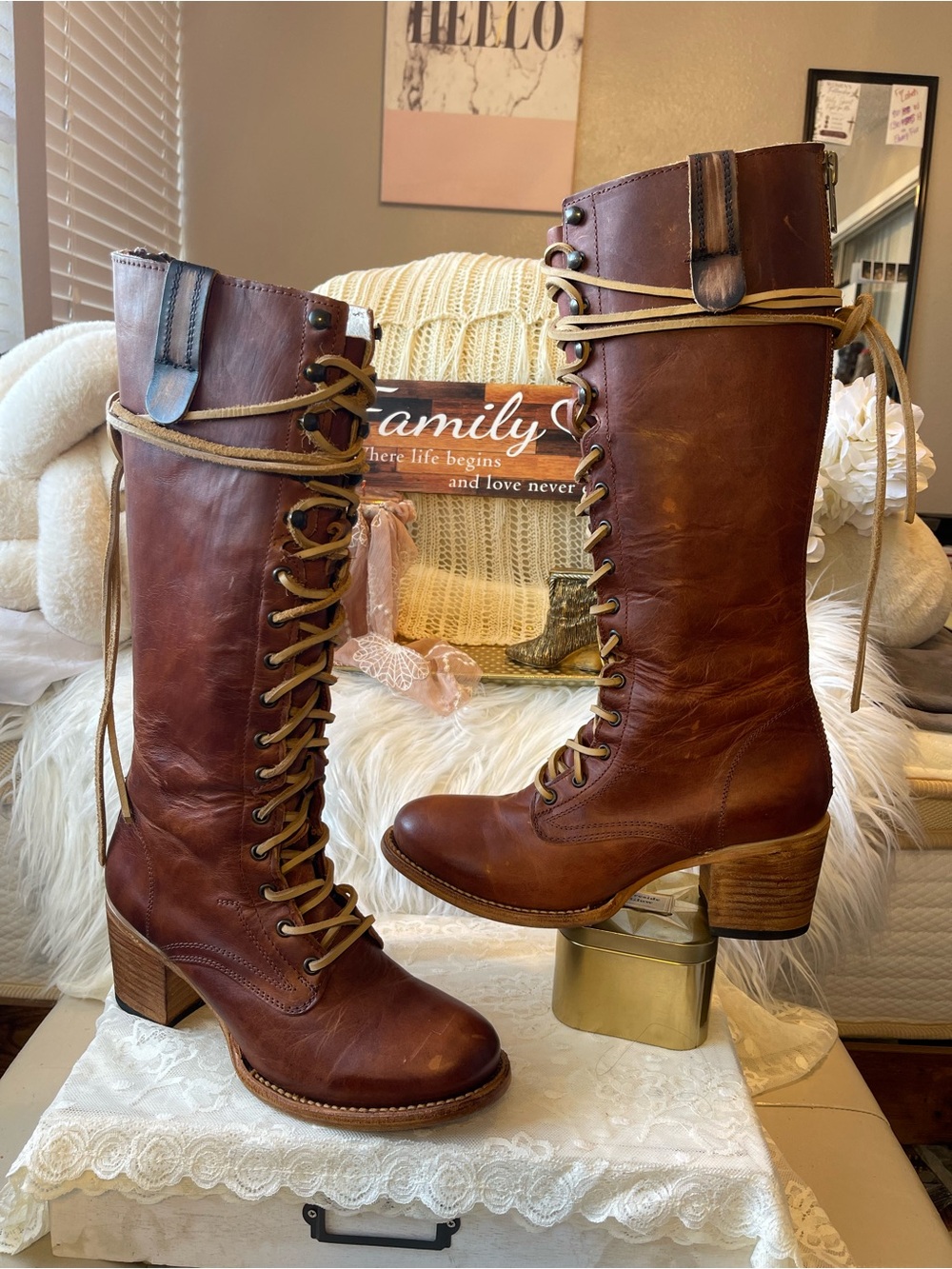 Freebird by Steven “OG” EUC/HTF “Grany” Lace-Up Leather Boots in Cognac Colorway
